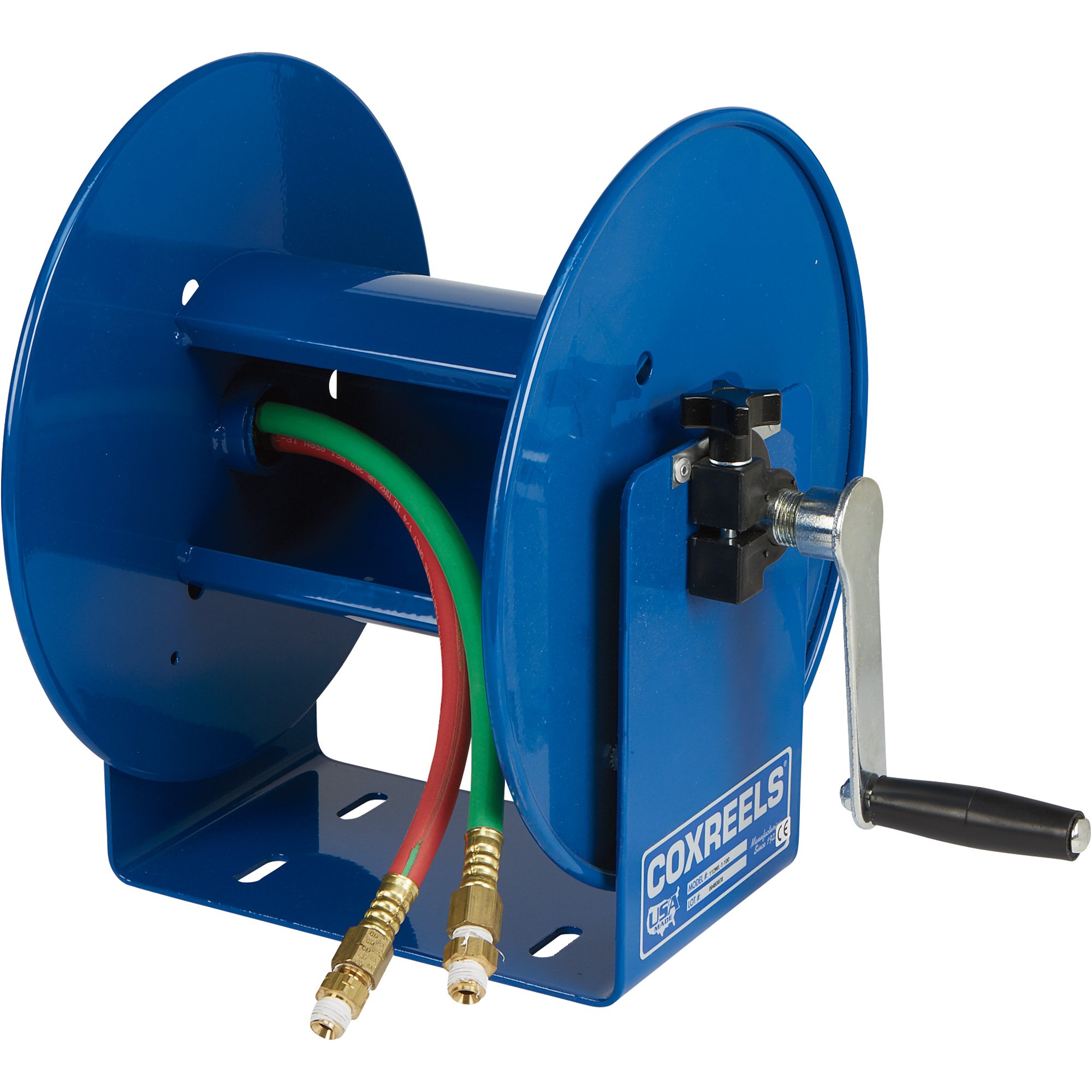 Coxreels 100W Series Manual Twin-Line Oxyacetylene Hose Reel — Reel Only, Fits 1/4In. x 100Ft. Hose, Model# 112WL-1-100